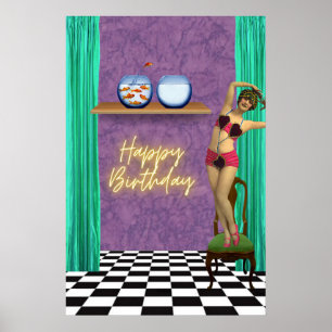 Vintag Swimmer Funky Altered Art Geburtstag Poster