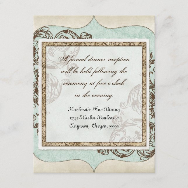 Vintag Swirl Blühe Etchings Blumenhochzeit Begleitkarte (Vorderseite)