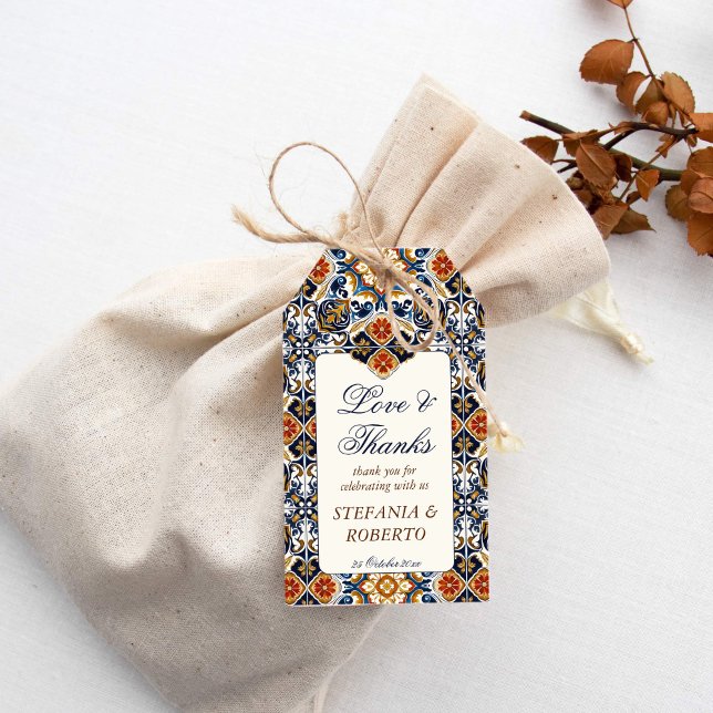 Vintag Talavera Azulejo blaue Fliesen Gastgeschenk Geschenkanhänger (Vintage Talavera Azulejo blue tiles wedding favors personalized printed thank you favor Gift Tags)