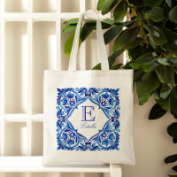 Vintag Talavera Azulejo blaue Kachel mit Monogramm