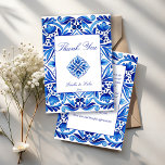 Vintag Talavera Azulejo Hochzeit der Volkskunst Dankeskarte<br><div class="desc">Vintag Talavera Azulejo Mediterrane blau-weiße Balkan Kunst Fliesen elegante Hochzeit danke Ihnen Karten</div>