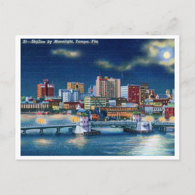 Vintag Tampa Florida Skyline Postkarte (Vorderseite)