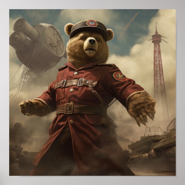Vintag Tardis Bear Dieselpunk Poster - Retro WWII (Vorne)