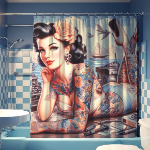 Vintag Tattoo Old School Girl Duschvorhang
