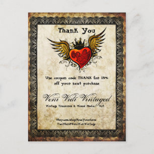 Vintag Tattoo Winged Heart Vielen Dank Coupon Postkarte