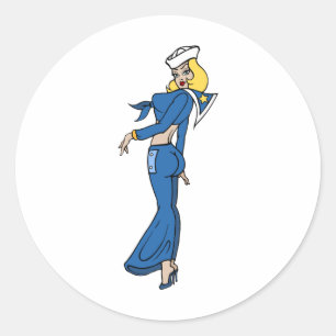 Vintag Tattoo Woman Sailor Runder Aufkleber