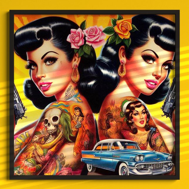 Vintag Tattooed Twins Button-ups Poster (Von Creator hochgeladen)