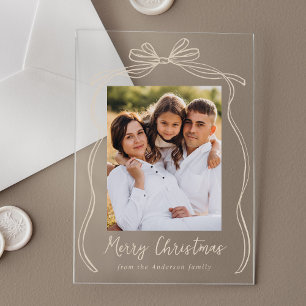 Vintag Taupe Bow Frohe Weihnachts-Foto Acryleinladungen