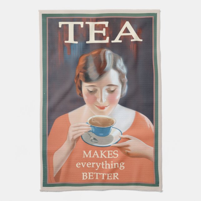 Vintag Tea Drinker, Cupa Geschirrtuch (Vertikal)
