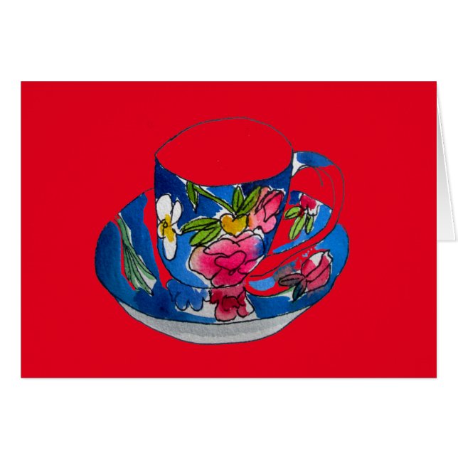 Vintag Teacups Originalillustrierung der Aquarellb (Vorderseite (Horizontal))