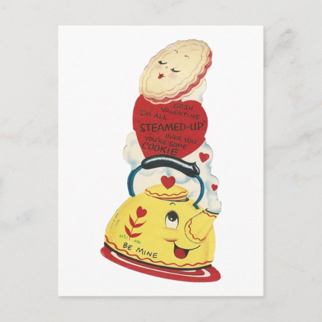 Vintag Teapot Valentine Feiertagspostkarte (Vorderseite)