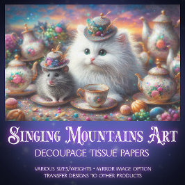 Vintag Teatime Kitten Mouse Magische Dekoupage Seidenpapier