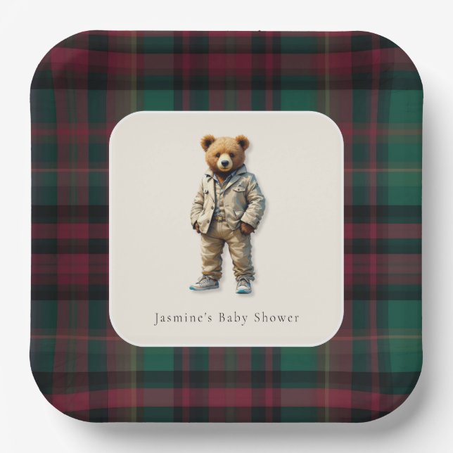 Vintag Teddy Baby Dusche Pappteller (Vorderseite)