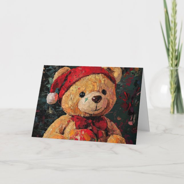 Vintag Teddy Bär Weihnachtskarte Karte (Vorderseite)