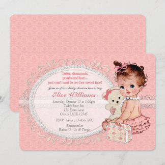 Vintag TeddyBear Girls Kinderdusche Einladungen