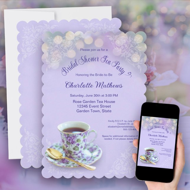 Vintag Tee Party Brautparty Lavender Einladung (Vintage Tea Party Bridal Shower Lavender Invitation)