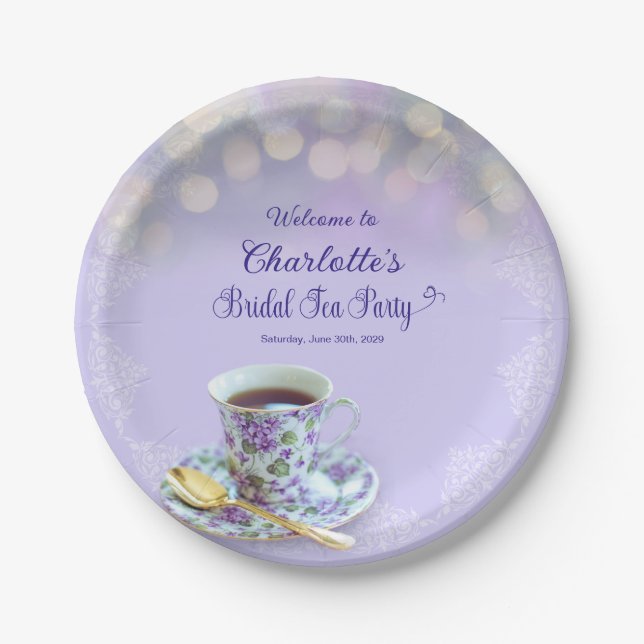 Vintag Tee Party Brautparty Lavender Pappteller (Vorderseite)