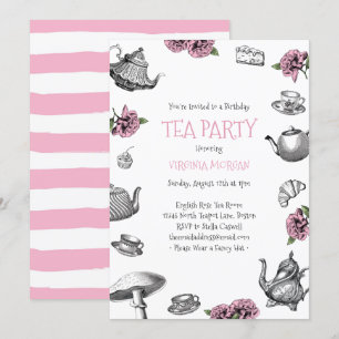 Vintag Tee Party Geburtstag Rosa Einladung