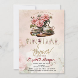 Vintag Teekanne Tasse Blumenkohl Brautparty Einladung