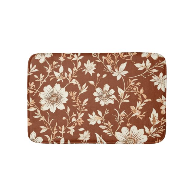 Vintag Terracotta Seamless Boho Blumenmuster Badematte (Vorderseite)