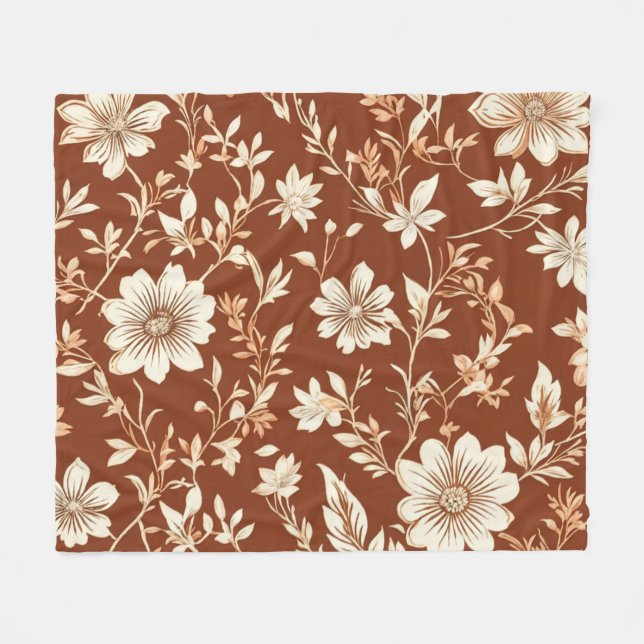 Vintag Terracotta Seamless Boho Blumenmuster Fleecedecke (Vorderseite (Horizontal))