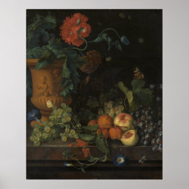 Vintag Terracotta Vase mit Blume und Obst Poster