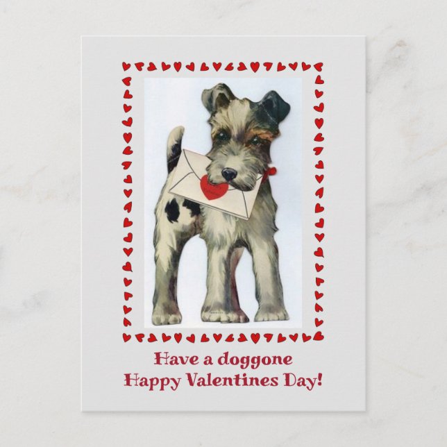 Vintag Terrier Dog Valentines Postkarte (Vorderseite)
