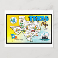 Vintag Texas Map Postcard
