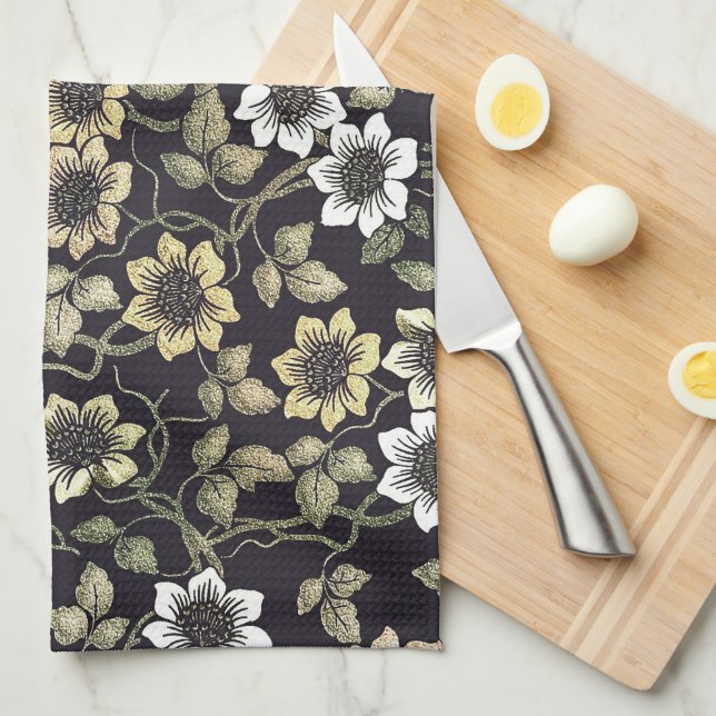 Vintag texturierte Anemone Floral Hintergrund | Geschirrtuch (Viertel Falte)