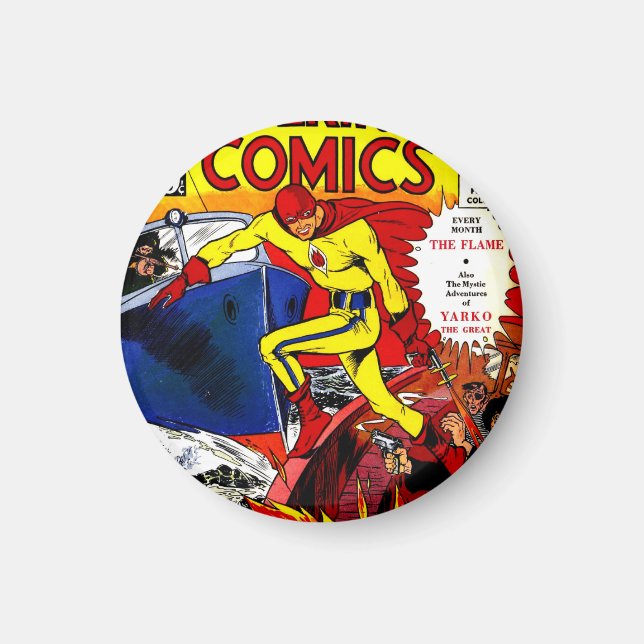 Vintag The Flame Wonderworld Comic Superhero Magnet (Vorne)