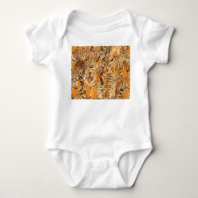 Vintag Tiger Safari Wildlife Pattern Baby Strampler (Vorderseite)