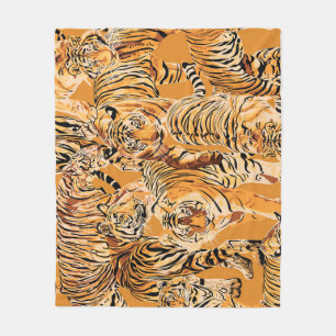 Vintag Tiger Safari Wildlife Pattern Fleecedecke
