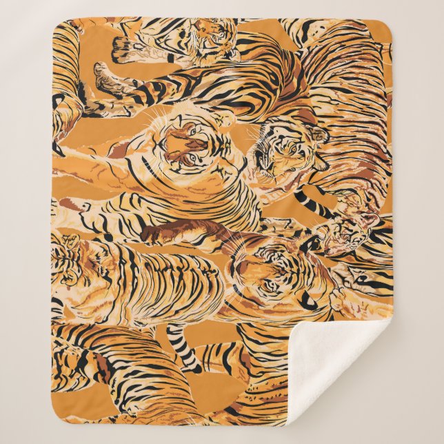 Vintag Tiger Safari Wildlife Pattern Sherpadecke (Vorderseite)