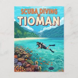 Vintag Tioman Malaysia Scuba Diving Postkarte