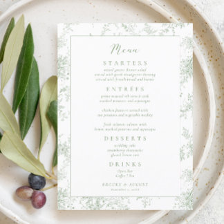 Vintag Toile Green Wedding Menükarte