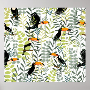Vintag Toucans Green Blätter Muster Poster