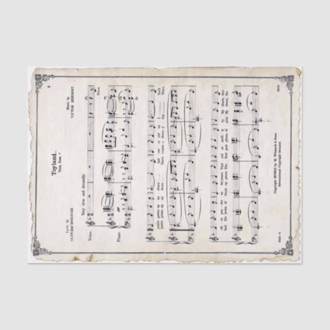 Vintag Toyland Sheet Music Weihnachtsfeier Seidenpapier (Vorderseite)