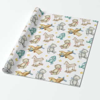 Vintag Toys Teddy Bären Flugzeug Rabbit Horse Star Geschenkpapier