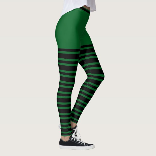 Vintag Trendy Holiday Elf Green Black Striping Leggings (Rechts)