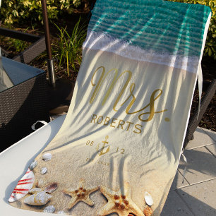 Vintag Tropical Beach Starfish Muscheln Mrs. Bride Strandtuch