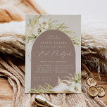 Vintag Tropics Boho Bat Mitzvah Einladung<br><div class="desc">Tropische Schick-Fledermaus Mitzvah Einladungen in einer verführerischen neutralen Farbpalette mit einem zentralen Gewölbe,  das Ihre Zeremonie und Feier oder Party Details trägt,  mit blassgrünen Aquarellpalmen,  beachy Inselblättern,  weißen Orchideen,  boho getrockneten Botanicals und Pampas Gras.</div>