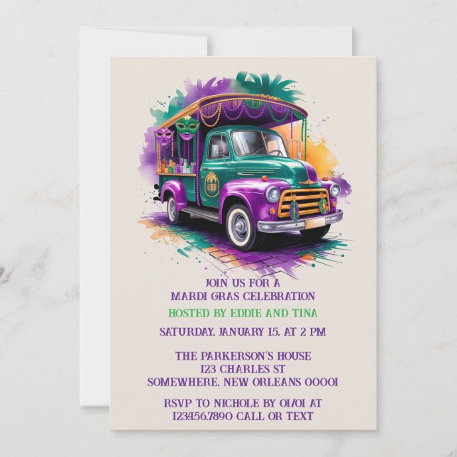 Vintag Truck Mardi Gras Celebration Einladung (Vorderseite)