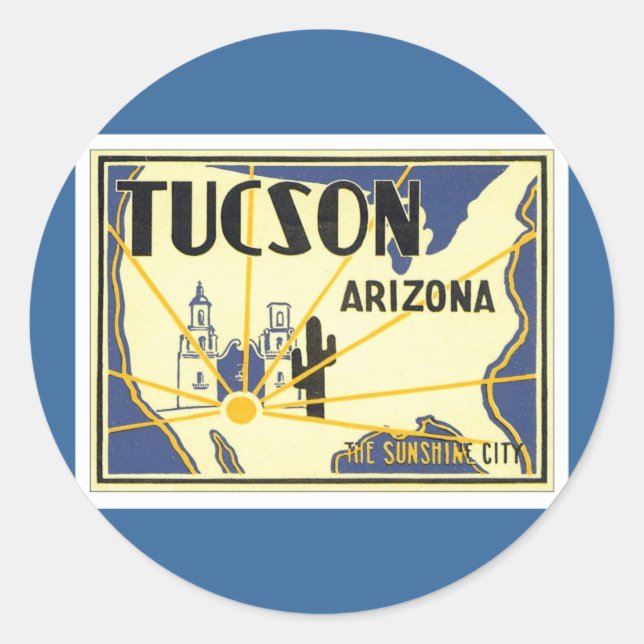 Vintag Tucson Arizona Runder Aufkleber (Vorderseite)