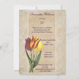 Vintag Tulips & Lilies 30. Geburtstag Einladung