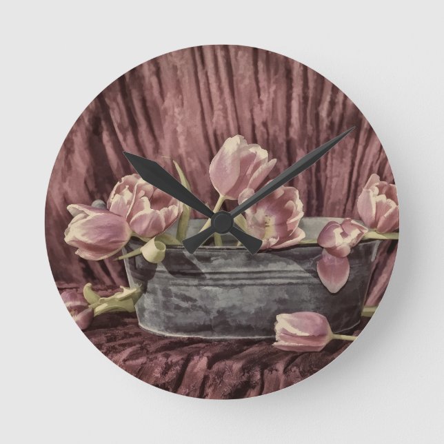 Vintag Tulpen Runde Wanduhr (Vorderseite)