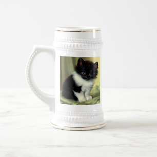 Vintag Tuxedo Kitten Illustration Bierglas