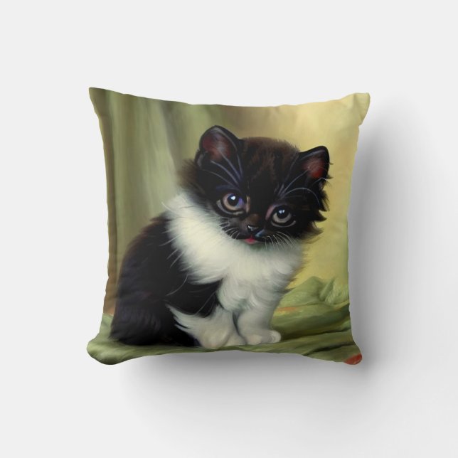 Vintag Tuxedo Kitten Illustration Kissen (Vorderseite)