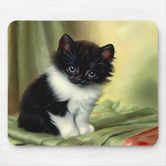 Vintag Tuxedo Kitten Illustration Mousepad (Vorne)