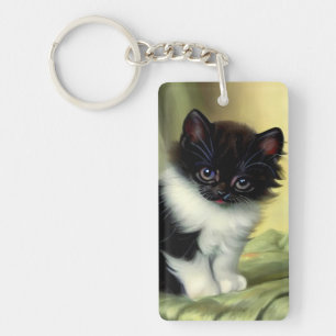 Vintag Tuxedo Kitten Illustration Schlüsselanhänger