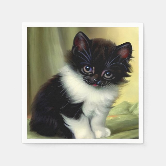 Vintag Tuxedo Kitten Illustration Serviette (Vorderseite)
